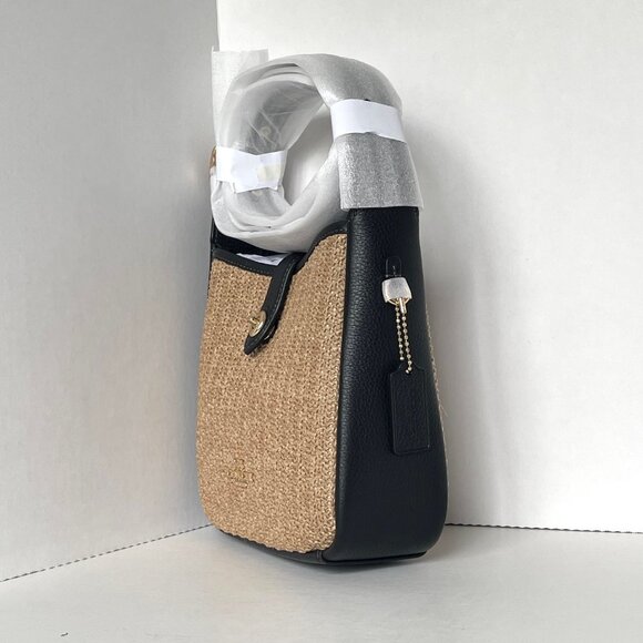 Coach Hadley Mini Crossbody CAL61 Leather Straw Black Shoulder Bag Toast ORGPKG - Picture 6 of 11